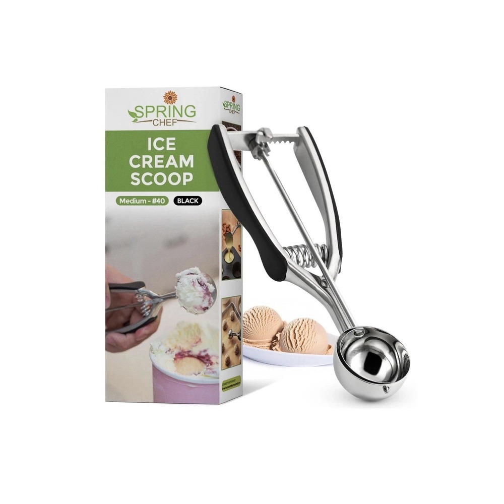 Spring Chef Medium #40 Stainless Steel Cookie Scoop for Baking Black Spring Load